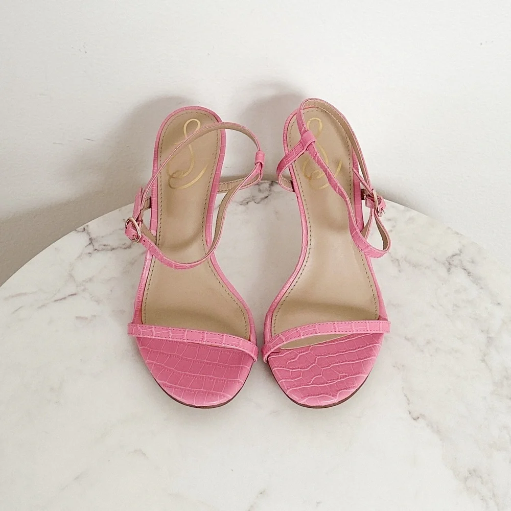 Sam Edelman NEW Doran Strappy Heeled Sandal in Pink Croc Print Size 5.5